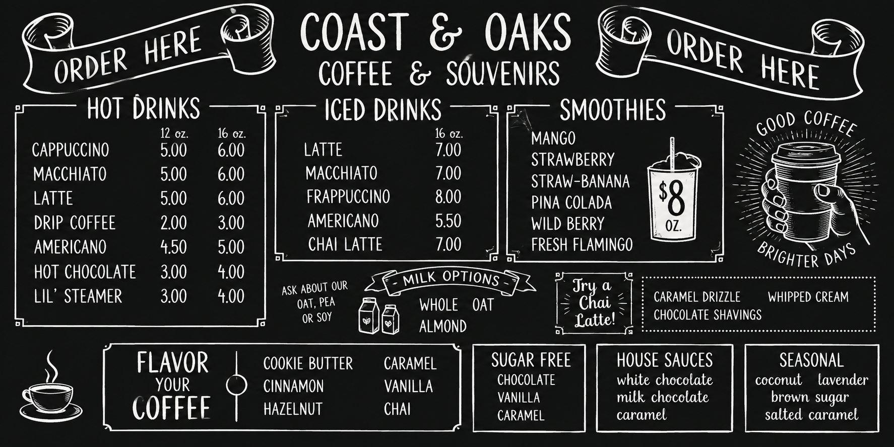 Coast & Oaks Coffee menu